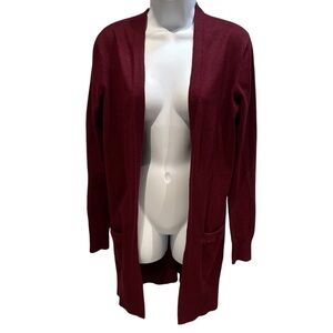 Susina Open Long Cardigan Burgundy Wine Maroon Red Size Small